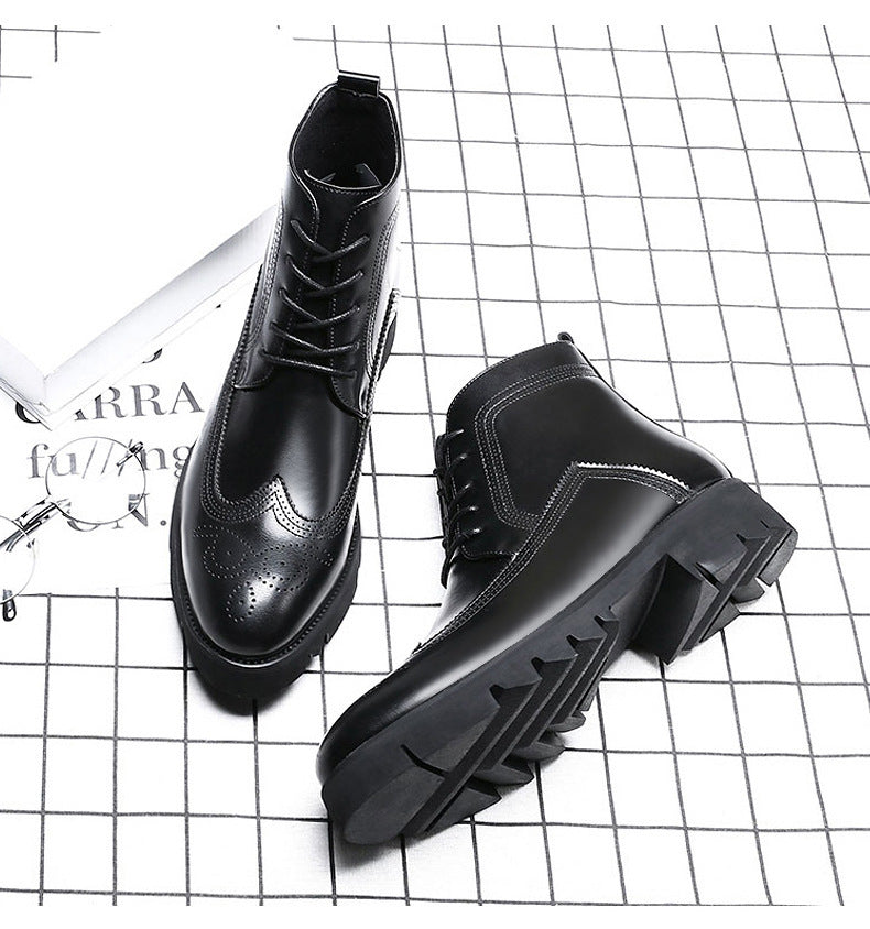 Leather Martin Boots Thick-soled British High-top Increase Leather Shoes - Enfance-Heureuse