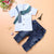 Trois-Pièce Garçon À Manches Courtes T-Shirt Denim Pantalon Et Écharpe - Enfance-Heureuse