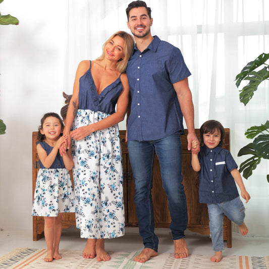 Ensemble familial assorti en jean pour bébé fille, maman, papa, garçon, chemise parent-enfant