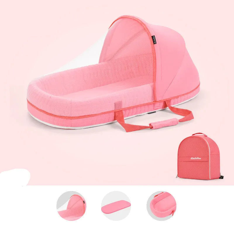 Lit bébé Multifonctionnel Nouveau-Né Pliage Nid Lit Bébé Portable Soleil Protection Moustique Infantile Net Camping Lit Lit Voyage - Enfance-Heureuse