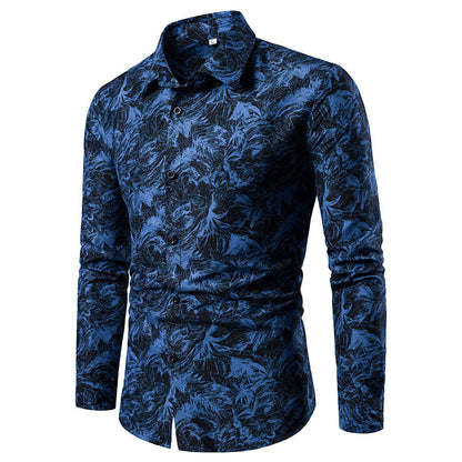 Autumn and Winter Mens Shirt Printed Casual Long Sleeved Shirt Slim Fit Male Social Dress Shirt For Men - Enfance-Heureuse