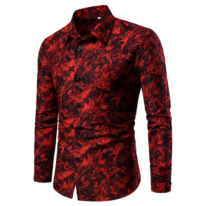 Autumn and Winter Mens Shirt Printed Casual Long Sleeved Shirt Slim Fit Male Social Dress Shirt For Men - Enfance-Heureuse