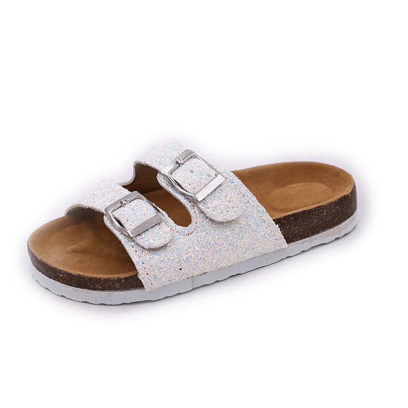 One-word Cork Sandals And Slippers Tide Girls Beach Shoes Anti-slip - Enfance-Heureuse