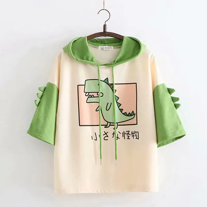 Dinosaur Print Color-Block Five-Point Sleeves - Enfance-Heureuse