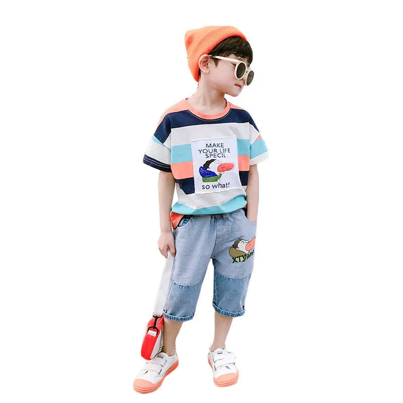 Boys Summer Suit Handsome Denim Shorts Summer - Enfance-Heureuse