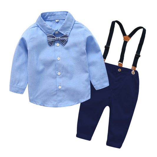 Boys Gentleman Bib Pant Suit Long Sleeve Bow Tie - Enfance-Heureuse
