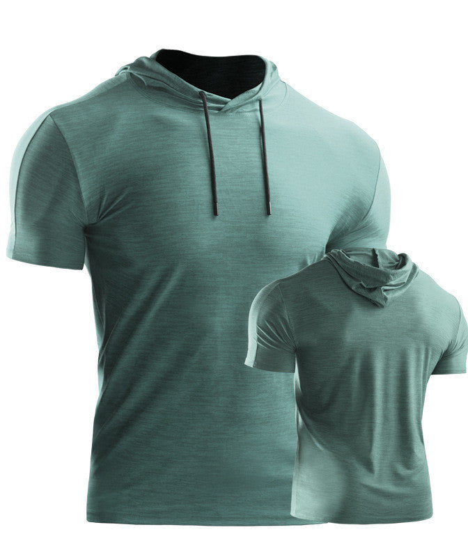 Mens Muscle Hooded Hoodies Short Sleeve T-shirt Sports GYM Slim Fit Tops Blouse - Enfance-Heureuse
