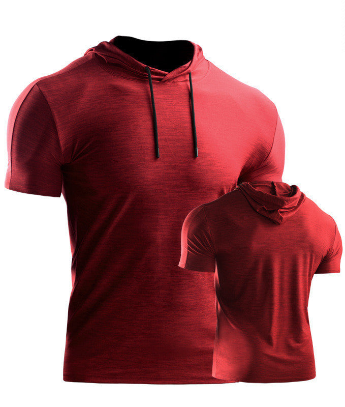 Mens Muscle Hooded Hoodies Short Sleeve T-shirt Sports GYM Slim Fit Tops Blouse - Enfance-Heureuse