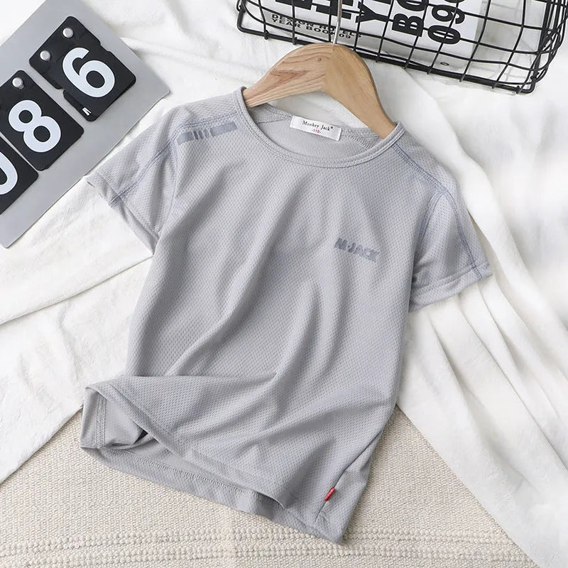 Small And Medium-sized Children's Round Neck Mesh Comfortable Half-sleeved Blouse - Enfance-Heureuse