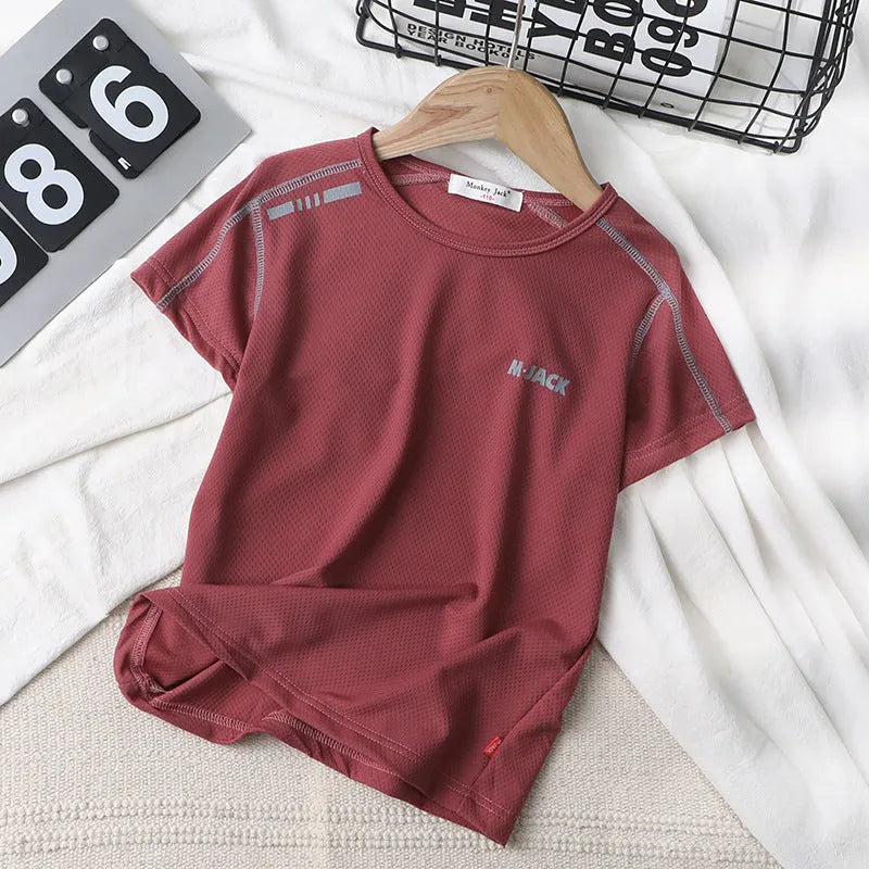 Small And Medium-sized Children's Round Neck Mesh Comfortable Half-sleeved Blouse - Enfance-Heureuse