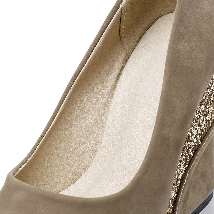 Women Spring Style Platform Wedge Daily Pumps Shoes Fashion Ladies Peep Toe Mixed Color Suede Party High Heel Shoe - Enfance-Heureuse