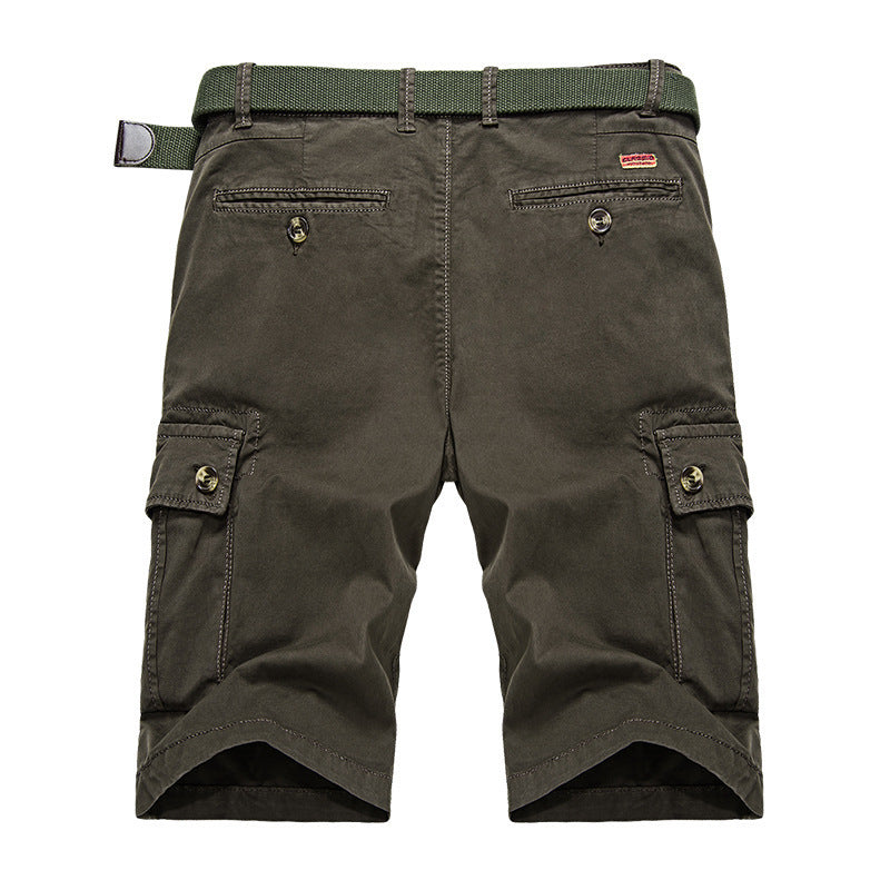 Mens Outdoor Big Pockets Solid Color Knee Length Cargo Pants Casual Cotton Beach Shorts - Enfance-Heureuse
