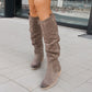 Autumn And Winter Low Heel Side Zipper Suede Women's High Boots - Enfance-Heureuse