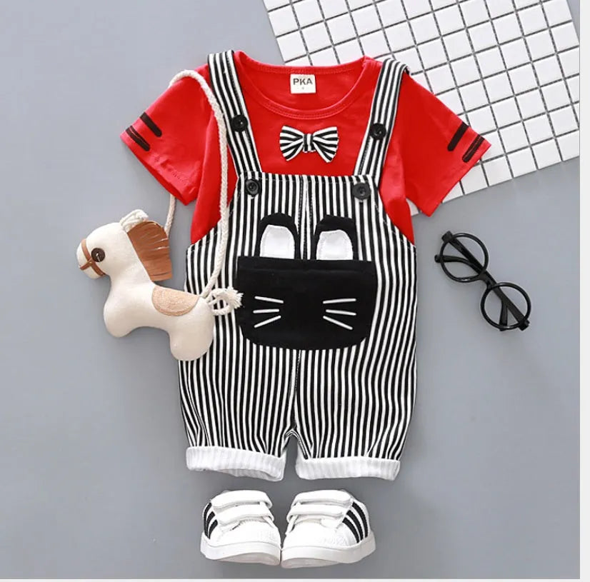 Factory direct handsome children's clothing Korean male baby cartoon strap two-piece suit cotton one generation A128 - Enfance-Heureuse