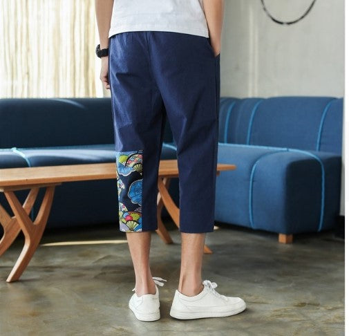 Sinicism Shop Mens Cotton Linen Harem Pants Male Casual Red Bottom Calf-Length Pants Man Summer Harajuku Baggy Loose Pants - Enfance-Heureuse