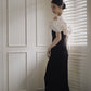 French Satin Evening Dress New Bridal Off-shoulder Elegant Fishtail Welcome Dress - Enfance-Heureuse