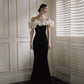 French Satin Evening Dress New Bridal Off-shoulder Elegant Fishtail Welcome Dress - Enfance-Heureuse