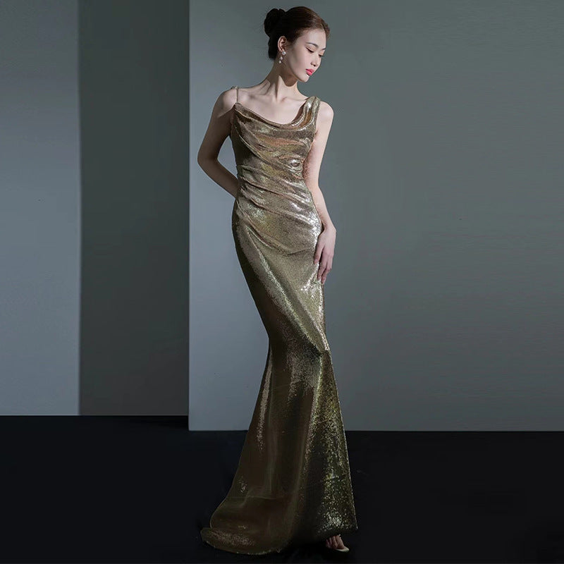 Fishtail Evening Dress For Women Elegant Sequins Annual Meeting Sexy Backless - Enfance-Heureuse