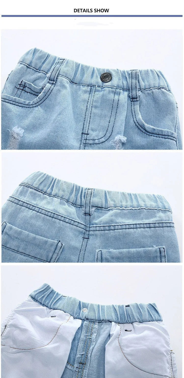 Shorts de plage en jeans déchirés pour garçons - Enfance-Heureuse