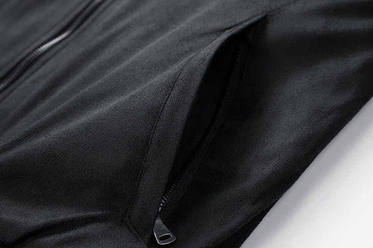 Suede Stand Collar Men's Jacket Double Zipper Pocket Clothing Mens - Enfance-Heureuse