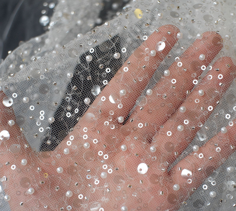 Sequined Pearl Embroidery Lace Asymmetric Single Sleeve Dress - Enfance-Heureuse