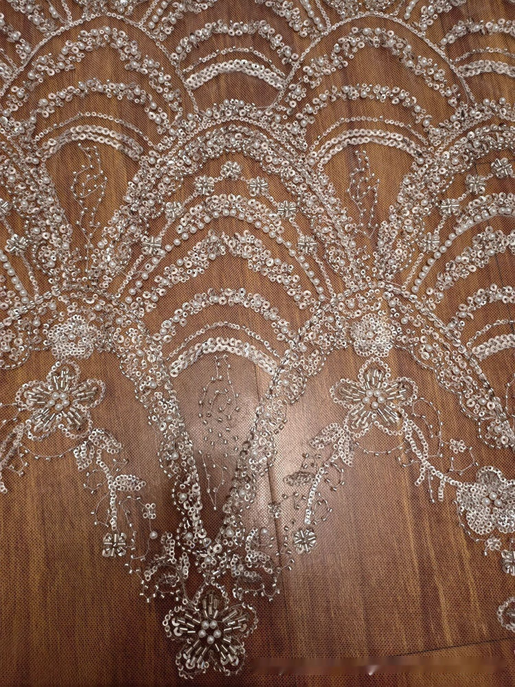 Wave Style Sequin Bead Lace Fabric Wedding Dress - Enfance-Heureuse