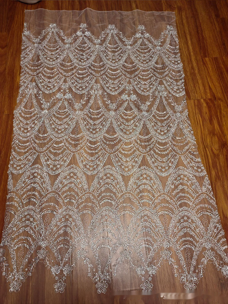 Wave Style Sequin Bead Lace Fabric Wedding Dress - Enfance-Heureuse
