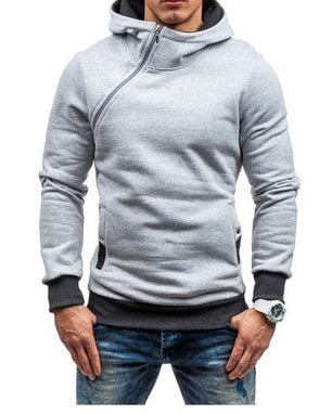 Brand Hoodie Oblique Zipper Solid Color Hoodies Men Fashion Tracksuit Male Sweatshirt Hoody Mens - Enfance-Heureuse