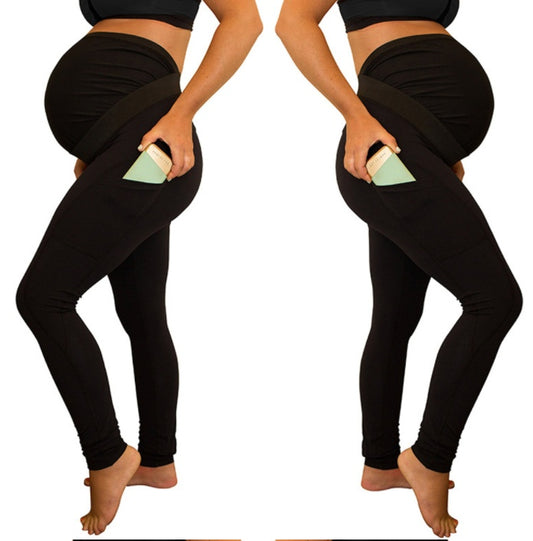 pure color panel long and high waist side pocket Maternity Pants - Enfance-Heureuse