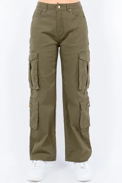 Pantalon cargo taille haute American Bazi à boutons, grande taille