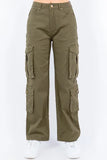 American Bazi Full Size Button Waist High Rise Cargo Pants Plus Size - Enfance-Heureuse