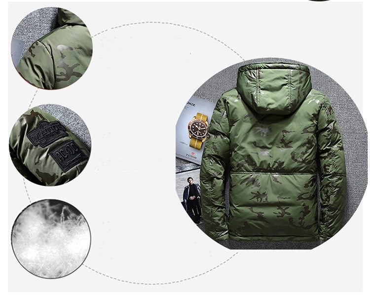 Camouflage Men's Winter Jacket Coat Hooded Casual Slim Down Parka Autumn Camo Windproof Warm Mens Overcoat - Enfance-Heureuse