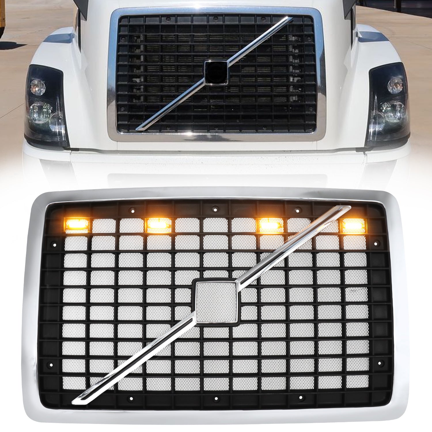 VOLVO, 2004-2017, VNL, Grille, US Version, Chrome Black, With Insect-proof Net, Revised - Enfance-Heureuse