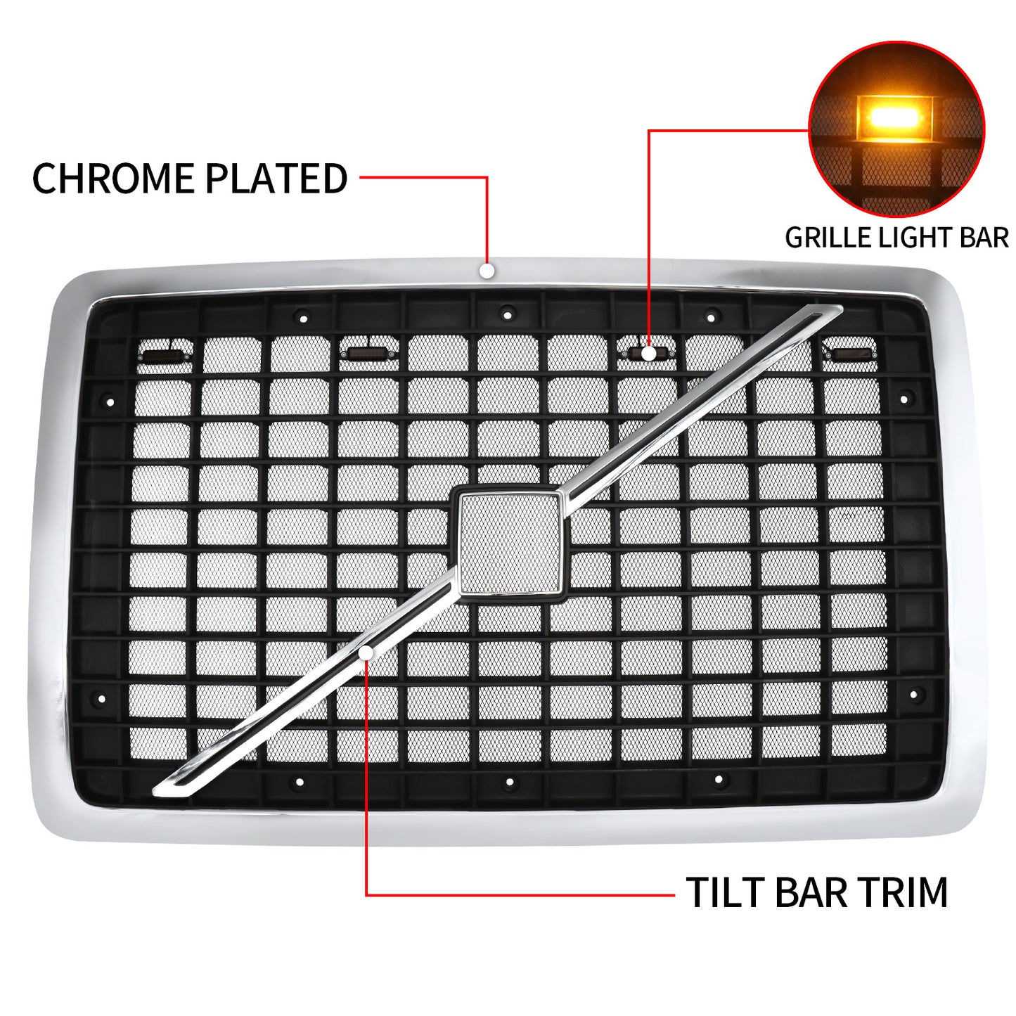 VOLVO, 2004-2017, VNL, Grille, US Version, Chrome Black, With Insect-proof Net, Revised - Enfance-Heureuse