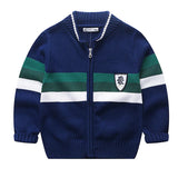 Round Neck Striped Color-block Zipper Sweater - Enfance-Heureuse