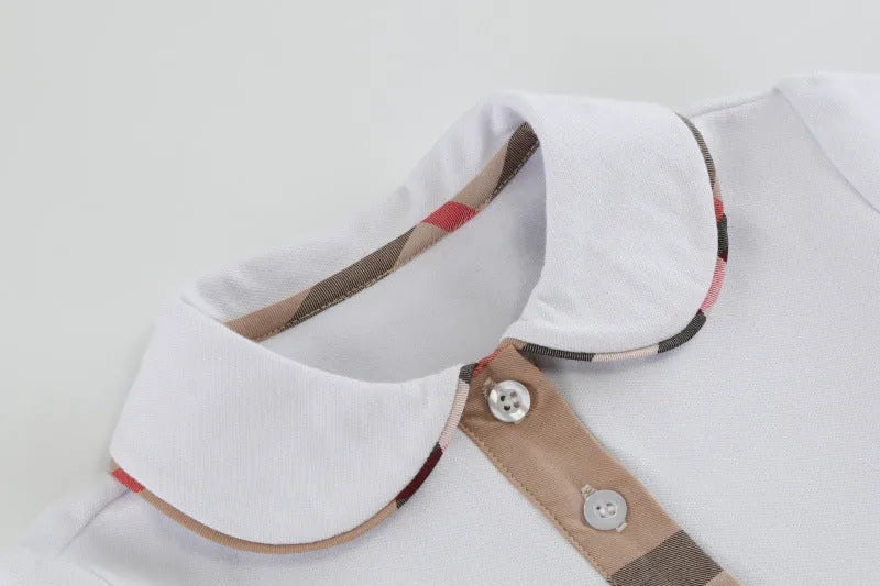 Chemise à manches courtes et revers à carreaux contrastés pour enfants