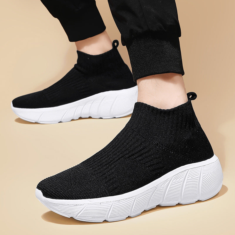 Couple High-top Flying Woven Shoes Casual Trend Men's Shoes Slip-on - Enfance-Heureuse