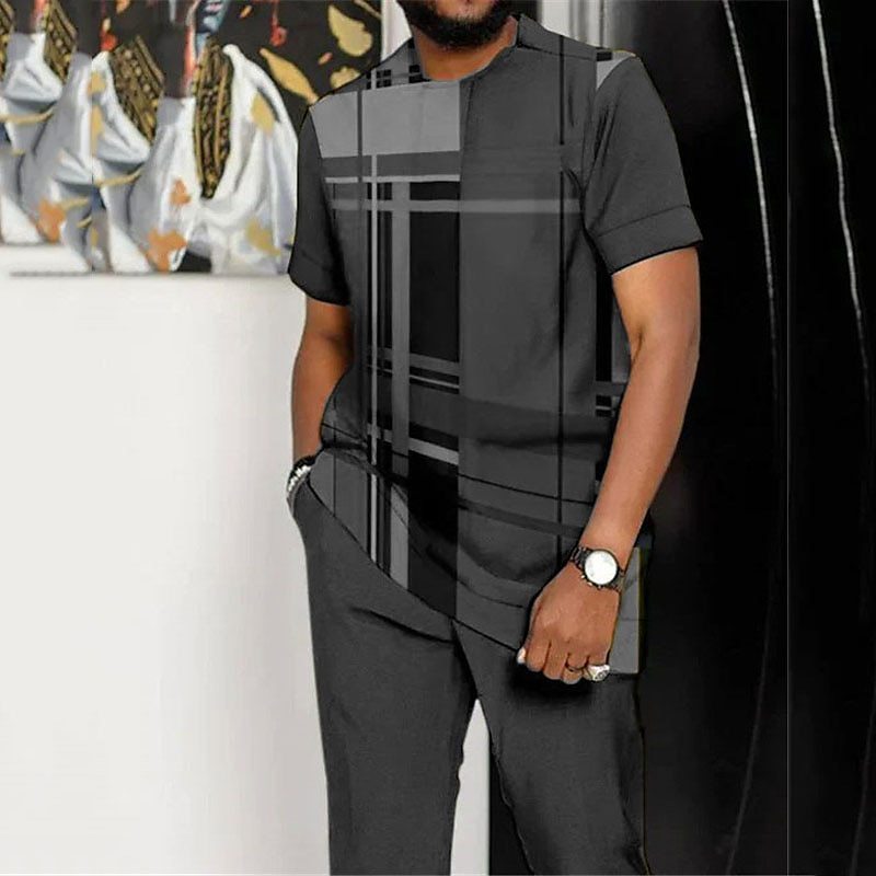 Men's Printed Color Block Pattern Sports Leisure Lining Suit - Enfance-Heureuse