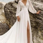European And American High Waist Plus Size Deep V Long Sleeve Mopping Backless Wedding Dress High Slit - Enfance-Heureuse
