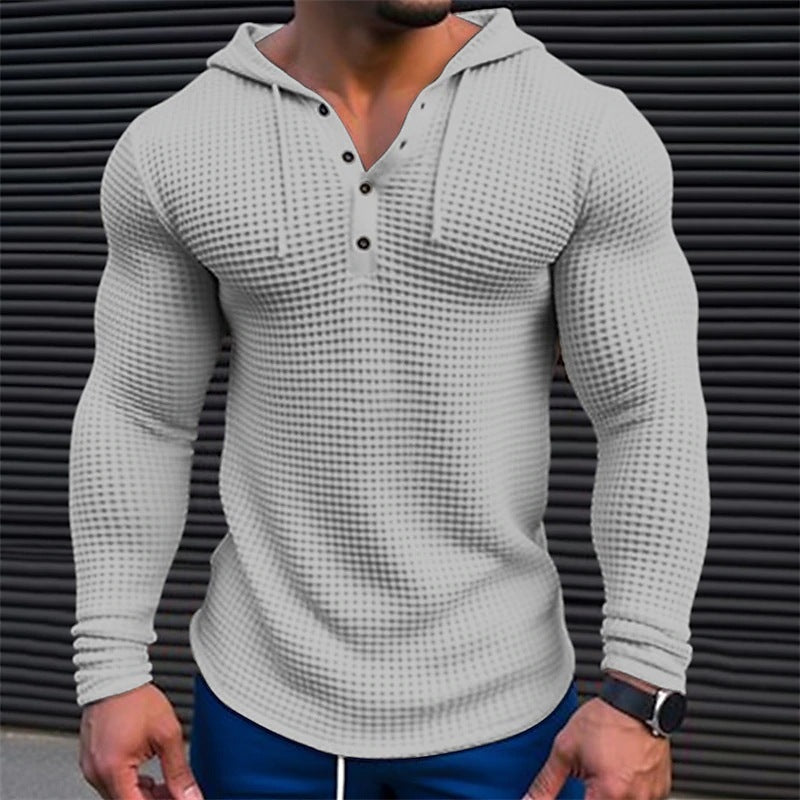 Men's Pullover Casual Long Sleeve T-shirt Waffler Slim Tops Sweat-shirt Solid Color Comfortable Mens Outdoor Streetwear S-3XL - Enfance-Heureuse