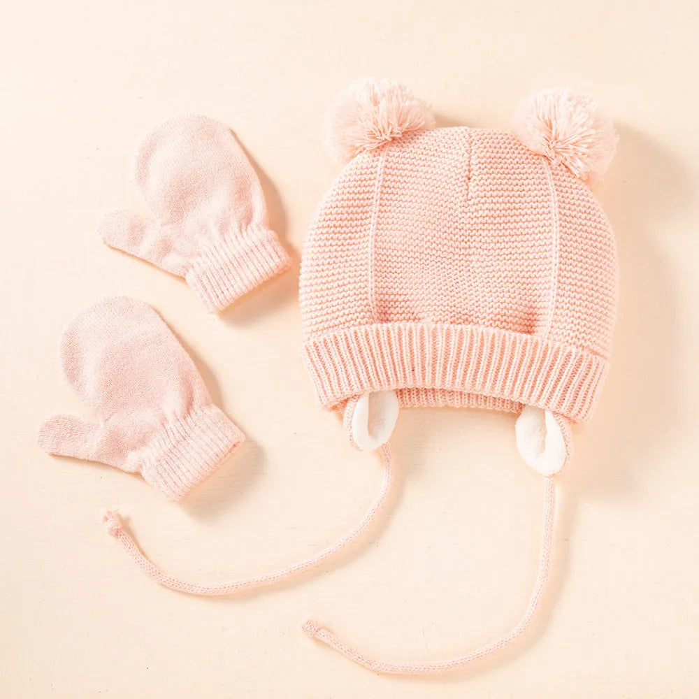 Children's Braid Hat Gloves Warm Ear Protection Children's Knitted Hat - Enfance-Heureuse