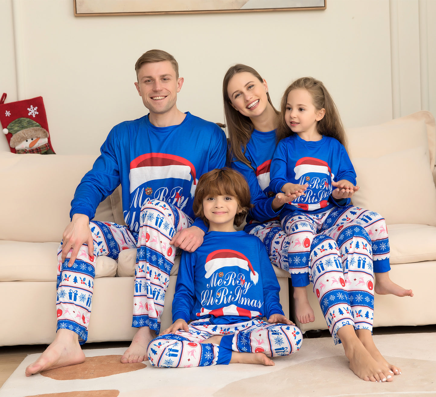 Matching Family Pajamas Sets Christmas PJ's Letter Print Top And Plaid Pants Jammies Sleepwear - Enfance-Heureuse