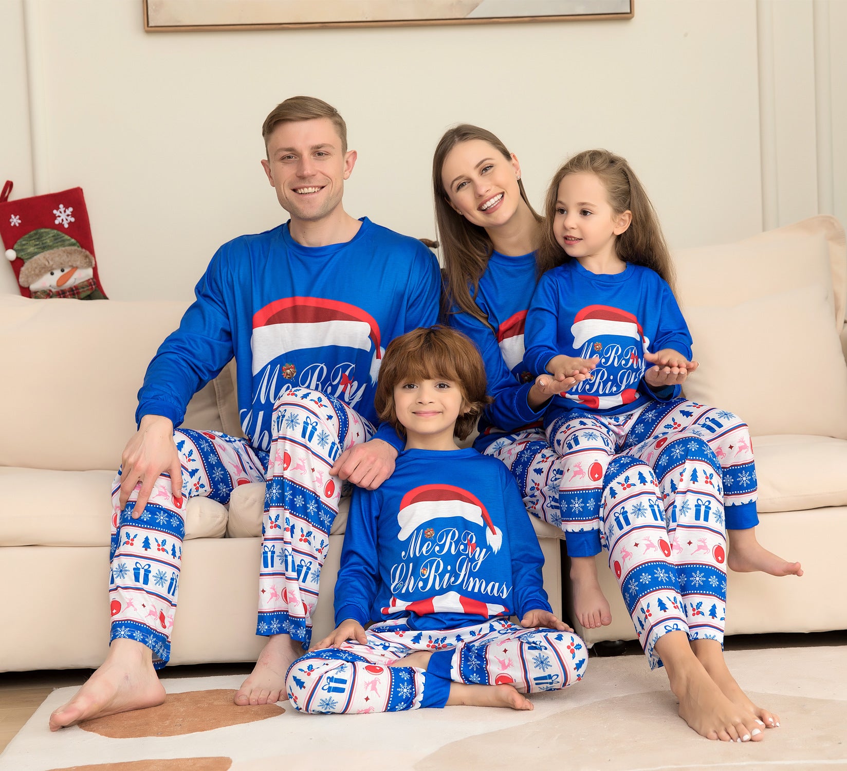 Matching Family Pajamas Sets Christmas PJ's Letter Print Top And Plaid Pants Jammies Sleepwear - Enfance-Heureuse