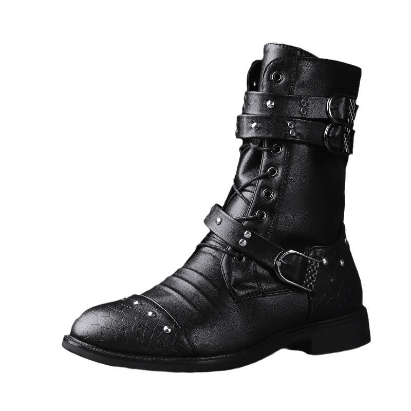 Middle Tube Leather Boots Ceremonial Motorcycle Men's Martin Performance - Enfance-Heureuse
