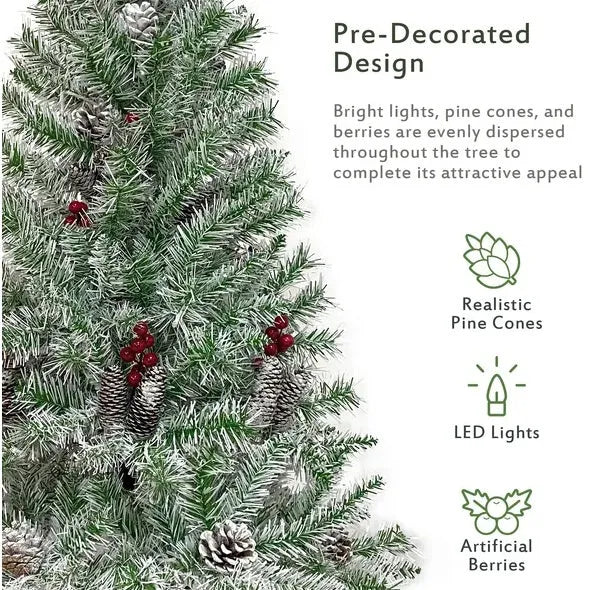 Pre-lit Xmas Tree Artificial Christmas 4-Piece Set,Garland, Wreath And Set Of 2 Entrance Trees X-mas - Enfance-Heureuse