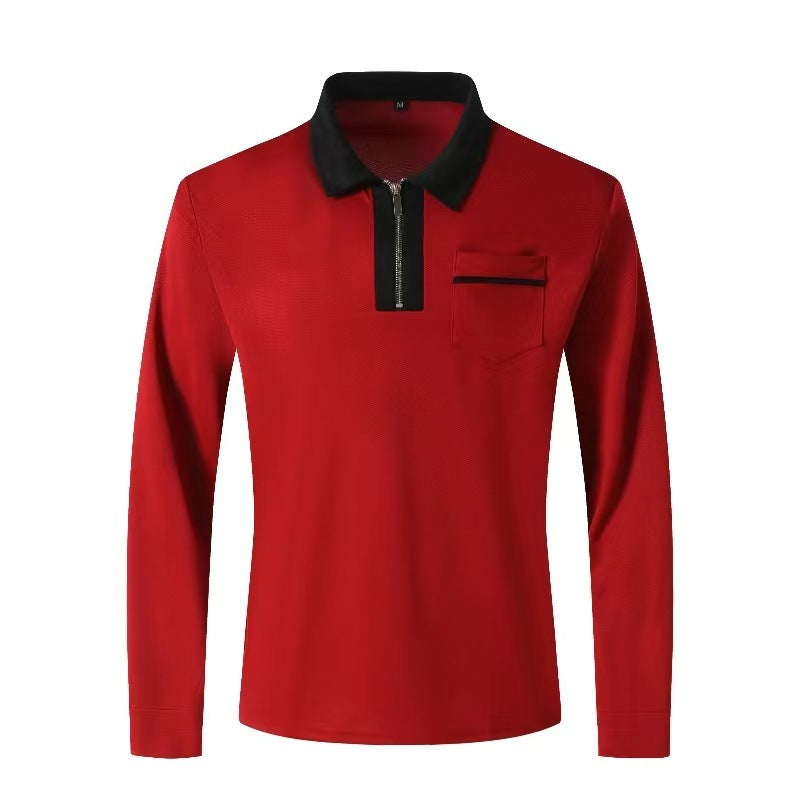 Polos à manches longues et fermeture éclair pour homme, décontractés, col à revers, en coton, avec poches, pour le sport, le golf et le tennis, collection automne 2024