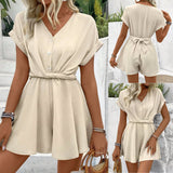 Women's Batwing Sleeve Kinked One-piece Shorts - Enfance-Heureuse