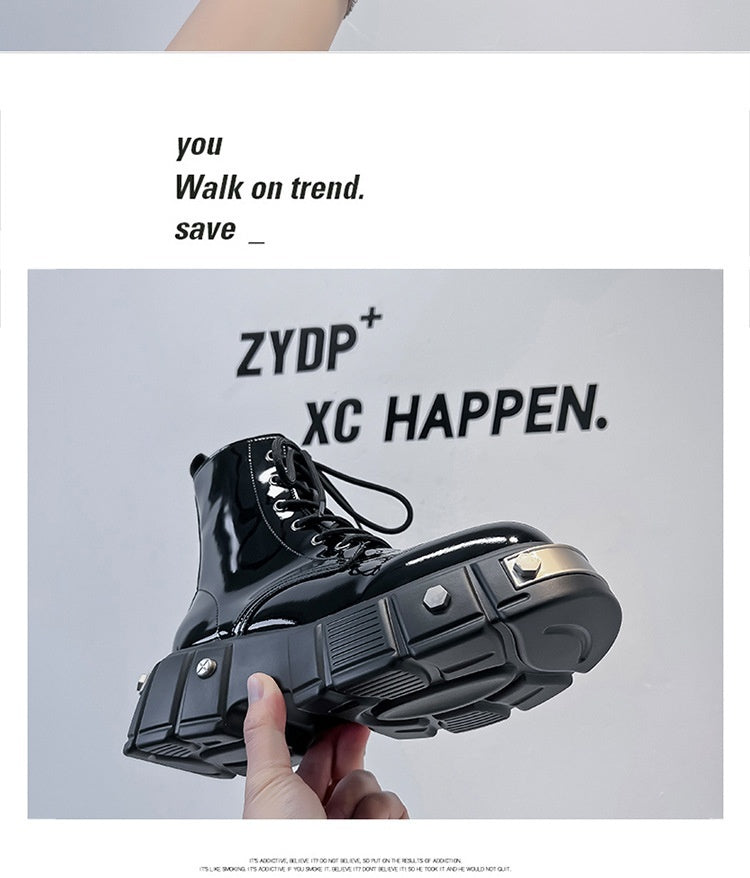 New Men's Chunky Heel Platform Round Head Lace-up Martin Boots - Enfance-Heureuse