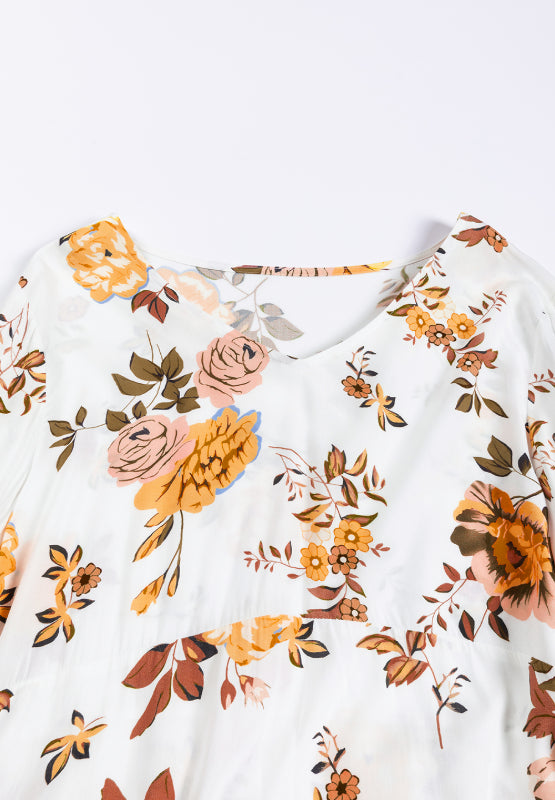 Printed V-Neck Flare Sleeve Mini Dress - Enfance-Heureuse