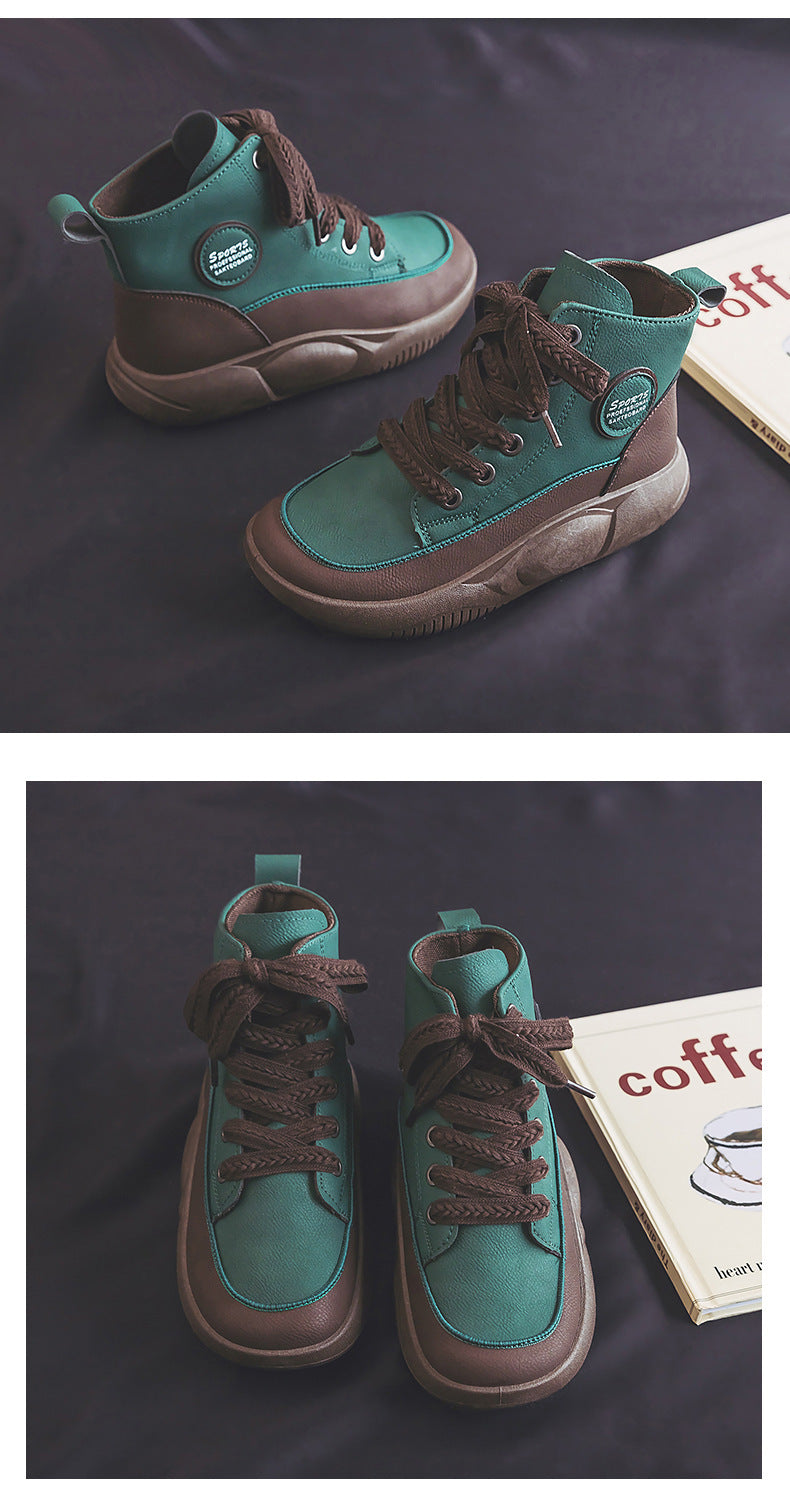 Vintage Martin Boots Women's Leather Ugly And Cute Big Toe Fashionable Mid-top Breathable Casual Shoes - Enfance-Heureuse